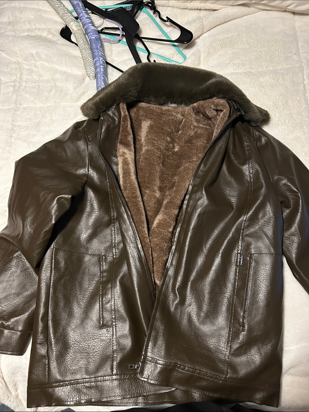 Faux Leather Brown Fur Trimmed Bomber Jacket